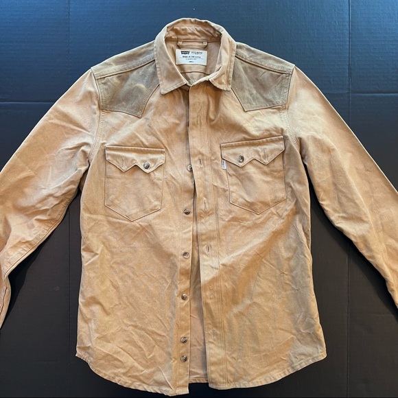 Filson-Levis Western Sawtooth TAN Shirt/Jacket S Oil Cloth Yoke Trucker Shacket - Picture 1 of 7